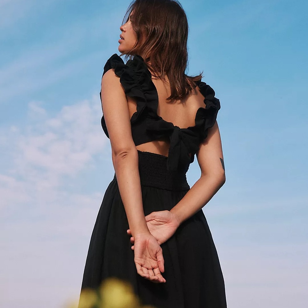 Free People Black Ruffle It Up Midi Dress - Picture 3 of 5